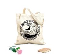 AILOONG Borsa della spesa riutilizzabile Tessuto spesso 12 once Simboli vichinghi Drakkar Mare Nave Guerrieri Casa Scritta personalizzabile 31x36cm Media