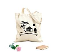 AILOONG Borsa della spesa riutilizzabile Tessuto spesso 12 once Surfing Beach House Palm Ocean Scritta personalizzabile 35x40cm Grande