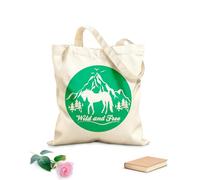AILOONG Borsa della spesa riutilizzabile Tessuto spesso 340g/m² Cavalli selvaggi e liberi Montagne Uccelli Animali naturali Scritta personalizzabile