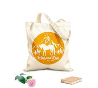 AILOONG Borsa della spesa riutilizzabile Tessuto spesso 340g/m² Cavalli selvaggi e liberi Montagne Uccelli Animali naturali Scritta personalizzabile