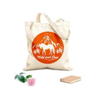 AILOONG Borsa della spesa riutilizzabile Tessuto spesso 340g/m² Cavalli selvaggi e liberi Montagne Uccelli Animali naturali Scritta personalizzabile