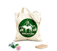 AILOONG Borsa della spesa riutilizzabile Tessuto spesso 340g/m² Cavalli selvaggi e liberi Montagne Uccelli Animali naturali Scritta personalizzabile