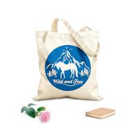AILOONG Borsa della spesa riutilizzabile Tessuto spesso 340g/m² Cavalli selvaggi e liberi Montagne Uccelli Animali naturali Scritta personalizzabile
