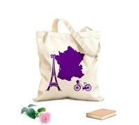 AILOONG Borsa della spesa riutilizzabile Tessuto spesso 340g/m² Mappa della Torre Eiffel di Parigi, Francia, Turismo in bicicletta Scritta personalizzabile
