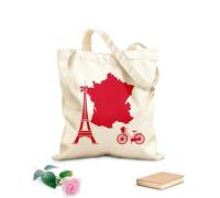 AILOONG Borsa della spesa riutilizzabile Tessuto spesso 340g/m² Mappa della Torre Eiffel di Parigi, Francia, Turismo in bicicletta Scritta personalizzabile
