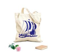 AILOONG Borsa della spesa riutilizzabile Tessuto spesso 340g/m² Nave vichinga Drakkar stile oceanico del Medioevo Scritta personalizzabile