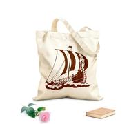 AILOONG Borsa della spesa riutilizzabile Tessuto spesso 340g/m² Nave vichinga Drakkar stile oceanico del Medioevo Scritta personalizzabile
