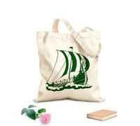 AILOONG Borsa della spesa riutilizzabile Tessuto spesso 340g/m² Nave vichinga Drakkar stile oceanico del Medioevo Scritta personalizzabile