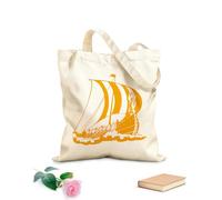 AILOONG Borsa della spesa riutilizzabile Tessuto spesso 340g/m² Nave vichinga Drakkar stile oceanico del Medioevo Scritta personalizzabile