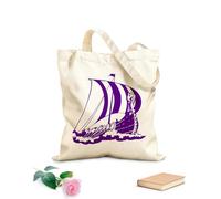 AILOONG Borsa della spesa riutilizzabile Tessuto spesso 340g/m² Nave vichinga Drakkar stile oceanico del Medioevo Scritta personalizzabile