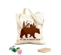 AILOONG Borsa della spesa riutilizzabile Tessuto spesso 340g/m² Parole ispiratrici dell'orso: lascia che l'avventura abbia inizio nella foresta Scritta personalizzabile