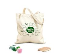 AILOONG Borsa della spesa riutilizzabile Tessuto spesso 340g/m² Stile di vita sano Parole Casa Ginnastica Ispirazione Dieta Benessere Sport Scritta personalizzabile