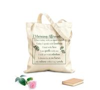 AILOONG Borsa in tela 7 affermazioni mattutine, affronta la giornata con mente aperta, agisci con amore, le mie azioni rispecchiano le mie parole Tessuto spesso 340g/m² Scritta personalizzabile