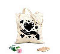 AILOONG Borsa in tela con fondo rinforzato cuore tenuto in una mano aperta circondato da stelle e lune in uno stile vibrante Tessuto spesso 12 once Utilizzabile come borsa regalo 35x40cm Grande