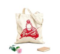 AILOONG Borsa in tela con fondo rinforzato guerriero samurai concentrato che si prepara Tessuto spesso 340g/m² Utilizzabile come borsa regalo