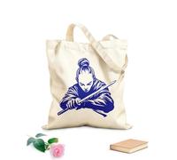 AILOONG Borsa in tela con fondo rinforzato guerriero samurai concentrato che si prepara Tessuto spesso 340g/m² Utilizzabile come borsa regalo