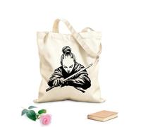 AILOONG Borsa in tela con fondo rinforzato guerriero samurai concentrato che si prepara Tessuto spesso 12 once Utilizzabile come borsa regalo 31x36cm Media