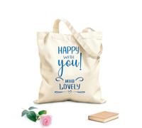 AILOONG Borsa in tela con fondo rinforzato lettere romantiche scritte a mano sulla calligrafia dell'amore Tessuto spesso 340g/m² Utilizzabile come borsa regalo