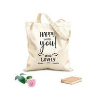 AILOONG Borsa in tela con fondo rinforzato lettere romantiche scritte a mano sulla calligrafia dell'amore Tessuto spesso 12 once Utilizzabile come borsa regalo 31x36cm Media