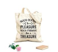 AILOONG Borsa in tela con fondo rinforzato un buon caffè è un piacere i buoni amici sono un tesoro tipografia caffè pronto Tessuto spesso 12 once Utilizzabile come borsa regalo 31x36cm Media