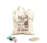 AILOONG Borsa in tela Perciò io vi dico: Chiedete e vi sarà dato; cercate e troverete; bussate e vi sarà aperto. Luca 11:9-10 Tessuto spesso 340g/m² Borsa da disegno