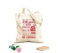 AILOONG Borsa in tela Perciò io vi dico: Chiedete e vi sarà dato; cercate e troverete; bussate e vi sarà aperto. Luca 11:9-10 Tessuto spesso 340g/m² Borsa da disegno