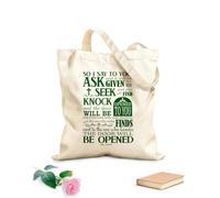 AILOONG Borsa in tela Perciò io vi dico: Chiedete e vi sarà dato; cercate e troverete; bussate e vi sarà aperto. Luca 11:9-10 Tessuto spesso 340g/m² Borsa da disegno