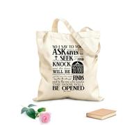 AILOONG Borsa in tela Perciò io vi dico: Chiedete e vi sarà dato; cercate e troverete; bussate e vi sarà aperto. Luca 11:9-10 Tessuto spesso 340g/m² Borsa da disegno