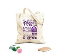 AILOONG Borsa in tela Perciò io vi dico: Chiedete e vi sarà dato; cercate e troverete; bussate e vi sarà aperto. Luca 11:9-10 Tessuto spesso 340g/m² Borsa da disegno