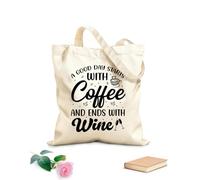 AILOONG Borsa regalo in tela per vino una buona giornata inizia con un caffè e finisce con un caffè e un vino Tessuto spesso 12 once Abbinabile agli abiti 31x36cm Media