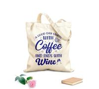 AILOONG Borsa regalo in tela per vino una buona giornata inizia con un caffè e finisce con un caffè e un vino Tessuto spesso 340g/m² Abbinabile agli abiti