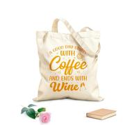 AILOONG Borsa regalo in tela per vino una buona giornata inizia con un caffè e finisce con un caffè e un vino Tessuto spesso 340g/m² Abbinabile agli abiti