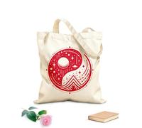 AILOONG Borsa tote con manico piatto in nastro armonia cosmica yin yang celeste con stelle pianeti ed elementi montani e Tessuto spesso 340g/m² Sostituisce lo zaino scolastico