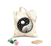 AILOONG Borsa tote con manico piatto in nastro armonia cosmica yin yang celeste con stelle pianeti ed elementi montani e Tessuto spesso 12 once Sostituisce lo zaino scolastico 31x36cm Media