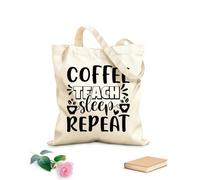 AILOONG Borsa tote con manico piatto in nastro caffè insegnare dormire ripetere Tessuto spesso 12 once Sostituisce lo zaino scolastico 25x30cm Piccola