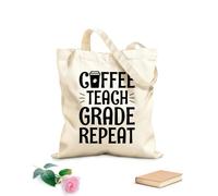 AILOONG Borsa tote con manico piatto in nastro caffè insegnare grado ripetere tipografia del caffè Tessuto spesso 12 once Sostituisce lo zaino scolastico 35x40cm Grande