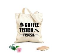 AILOONG Borsa tote con manico piatto in nastro caffè insegnare ripetere giornata internazionale del caffè design Tessuto spesso 12 once Sostituisce lo zaino scolastico 31x36cm Media