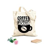 AILOONG Borsa tote con manico piatto in nastro caffè prima che tutto risolva caffè disegnato a mano vintage con scritte a mano Tessuto spesso 12 once Sostituisce lo zaino scolastico 31x36cm Media