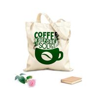 AILOONG Borsa tote con manico piatto in nastro caffè prima che tutto risolva caffè disegnato a mano vintage con scritte a mano Tessuto spesso 340g/m² Sostituisce lo zaino scolastico