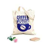 AILOONG Borsa tote con manico piatto in nastro caffè prima che tutto risolva caffè disegnato a mano vintage con scritte a mano Tessuto spesso 340g/m² Sostituisce lo zaino scolastico