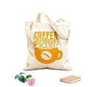 AILOONG Borsa tote con manico piatto in nastro caffè prima che tutto risolva caffè disegnato a mano vintage con scritte a mano Tessuto spesso 340g/m² Sostituisce lo zaino scolastico