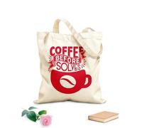AILOONG Borsa tote con manico piatto in nastro caffè prima che tutto risolva caffè disegnato a mano vintage con scritte a mano Tessuto spesso 340g/m² Sostituisce lo zaino scolastico