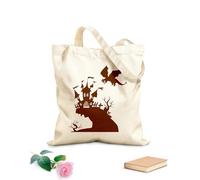 AILOONG Borsa tote con manico piatto in nastro castello su una roccia e un drago nel cielo Tessuto spesso 340g/m² Sostituisce lo zaino scolastico