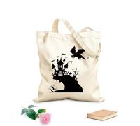 AILOONG Borsa tote con manico piatto in nastro castello su una roccia e un drago nel cielo Tessuto spesso 12 once Sostituisce lo zaino scolastico 35x40cm Grande