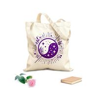 AILOONG Borsa tote con manico piatto in nastro disegno intricato yin yang celeste armonia cosmica con cielo stellato ed elementi botanici Tessuto spesso 340g/m² Sostituisce lo zaino scolastico