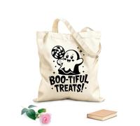 AILOONG Borsa tote con manico piatto in nastro dolcetti bootiful, simpatico fantasma spettrale che tiene una caramella Tessuto spesso 12 once Sostituisce lo zaino scolastico 31x36cm Media