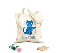 AILOONG Borsa tote con manico piatto in nastro gatto che beve vino gatti e vino concetto e minimalista Tessuto spesso 340g/m² Sostituisce lo zaino scolastico