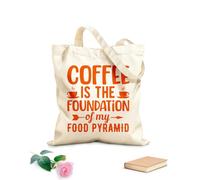 AILOONG Borsa tote con manico piatto in nastro il caffè è il fondamento della mia piramide alimentare design per amanti del caffè Tessuto spesso 340g/m² Sostituisce lo zaino scolastico
