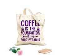 AILOONG Borsa tote con manico piatto in nastro il caffè è il fondamento della mia piramide alimentare design per amanti del caffè Tessuto spesso 340g/m² Sostituisce lo zaino scolastico
