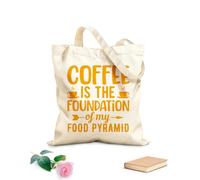 AILOONG Borsa tote con manico piatto in nastro il caffè è il fondamento della mia piramide alimentare design per amanti del caffè Tessuto spesso 340g/m² Sostituisce lo zaino scolastico